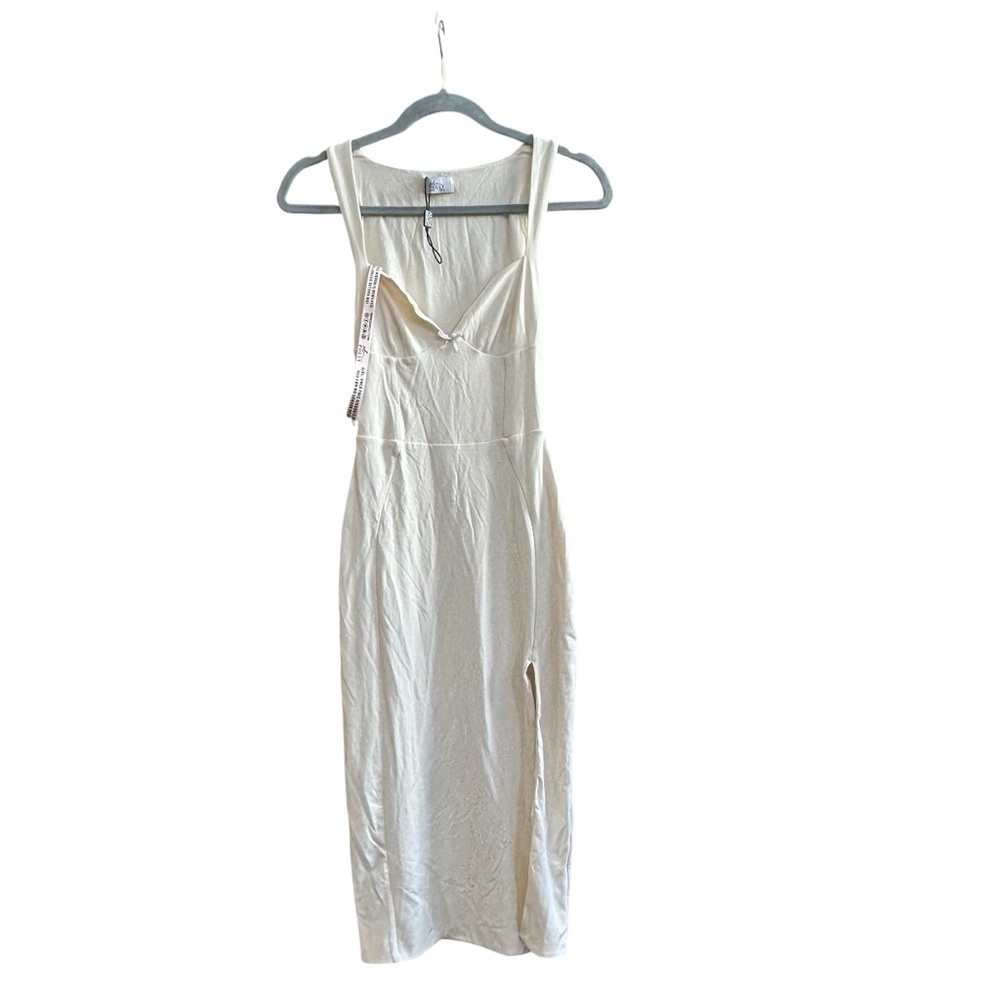 NWOT Oh Polly Nakia Bow Detail Sweetheart Neck Midi Dress Ivory Women’s Size 6